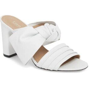 36.5 White Leather Mule Knotted Bow Leather Strap Block Heel Round Toe Lewit